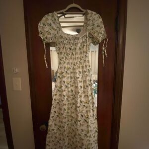 Faithfull the Brand Floral Dress in Cream and Green